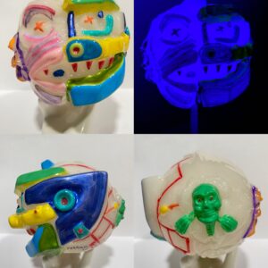 Mecha Madball blue glow in white areas.  one off by me